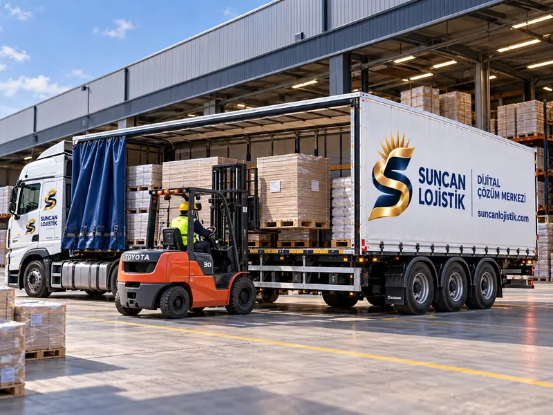 Tenteli tıra forklift ile yükleme
